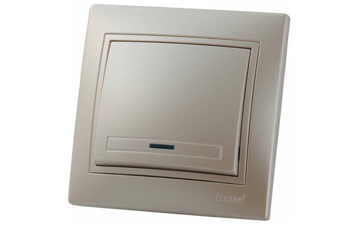 фото - Выключатель 1-кл. СП Мира 10А IP20 с подсветкой со вставкой жемчуж./бел. перламутр. LEZARD 701-3030-111