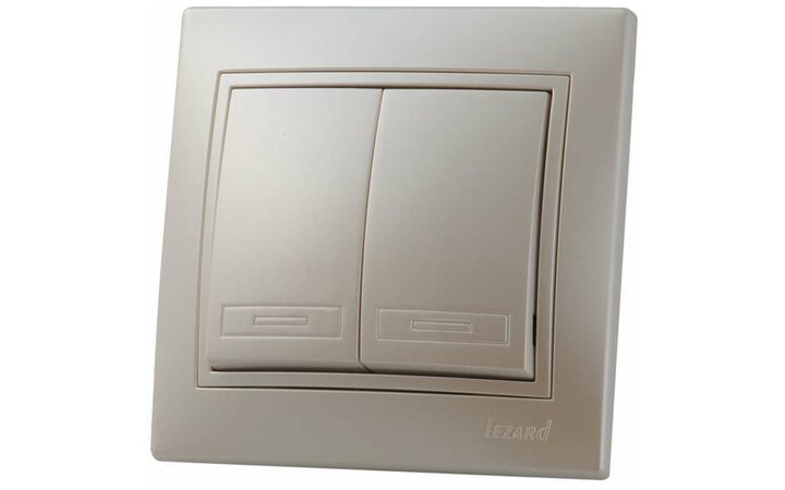 фото - Выключатель 2-кл. СП Мира 10А IP20 со вставкой жемчуж./бел. перламутр. LEZARD 701-3030-101