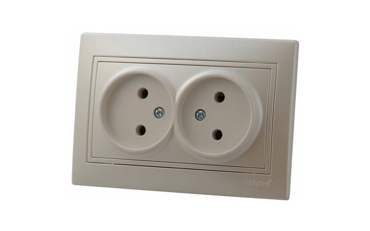 фото - Розетка 2-м СП Мира 16А IP20 без заземл. со вставкой керамика жемчуж./бел. перламутр. LEZARD 701-3030-128