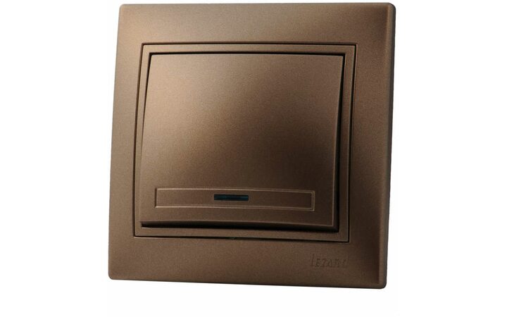 фото - Выключатель 1-кл. СП Мира 10А IP20 с подсветкой со вставкой свет. корич. перламутр. LEZARD 701-3131-111