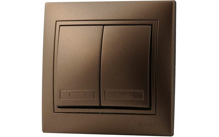 фото - Выключатель 2-кл. СП Мира 10А IP20 со вставкой свет. корич. перламутр. LEZARD 701-3131-101