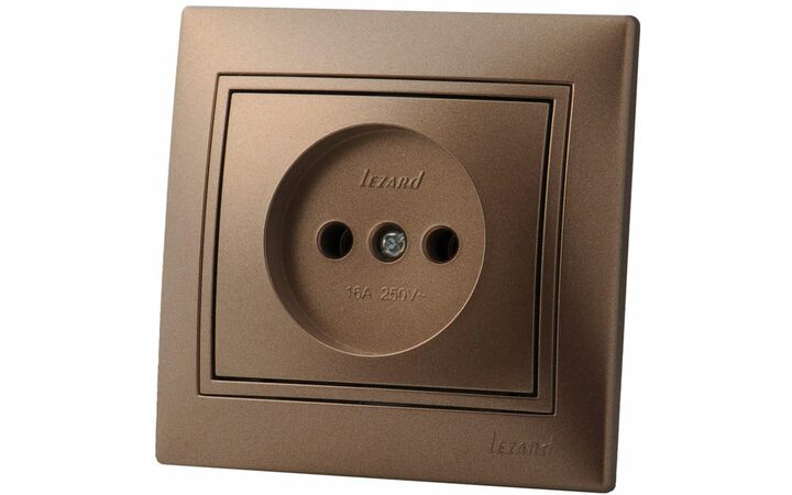 фото - Розетка 1-м СП Мира 16А IP20 без заземл. со вставкой керамика свет. корич. перламутр. LEZARD 701-3131-121