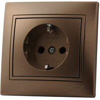 Розетка 1-м СП Мира 16А IP20 с заземл. со вставкой керамика свет. корич. перламутр. LEZARD 701-3131-122