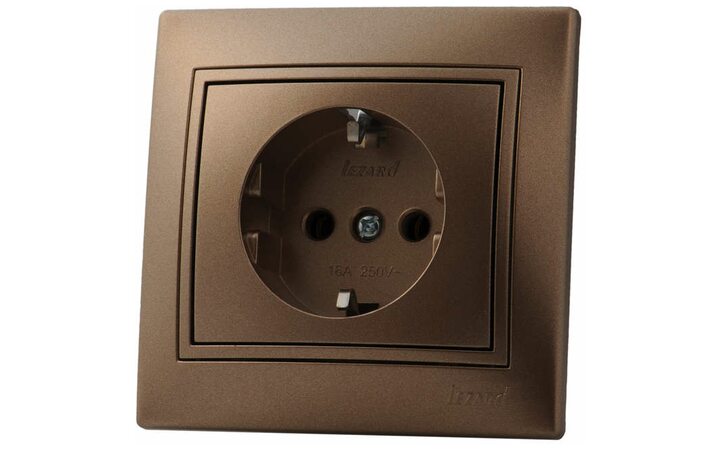 фото - Розетка 1-м СП Мира 16А IP20 с заземл. со вставкой керамика свет. корич. перламутр. LEZARD 701-3131-122