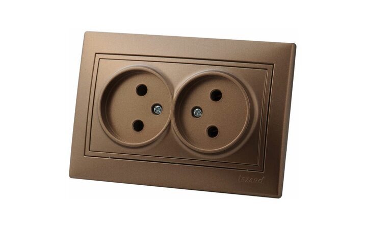 фото - Розетка 2-м СП Мира 16А IP20 без заземл. со вставкой керамика свет. корич. перламутр. LEZARD 701-3131-128