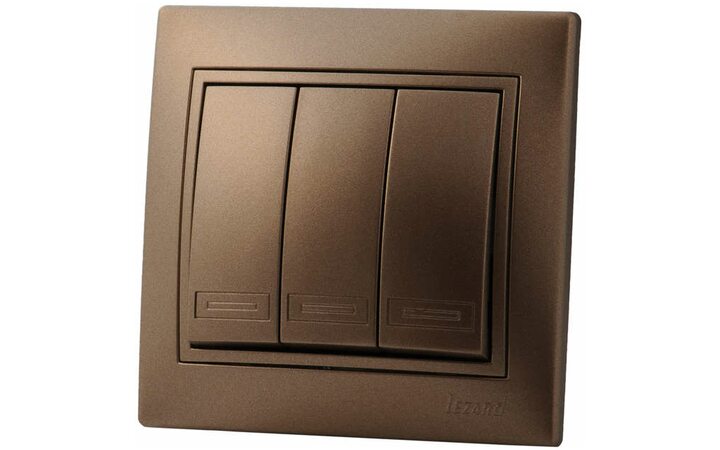 фото - Выключатель 3-кл. СП Мира 10А со вставкой свет. корич. перламутр. LEZARD 701-3131-109