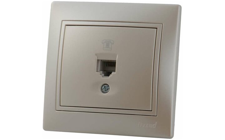 фото - Розетка телефонная RJ11 1-м СП Мира 16А IP20 евро стандарт со вставкой жемчуж./бел. перламутр. LEZARD 701-3030-137