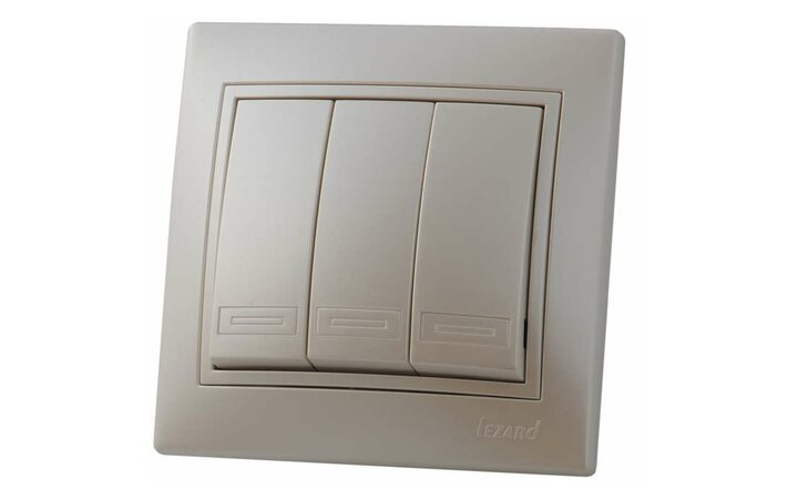 фото - Выключатель 3-кл. СП Мира 10А со вставкой жемчуж./бел. перламутр. LEZARD 701-3030-109