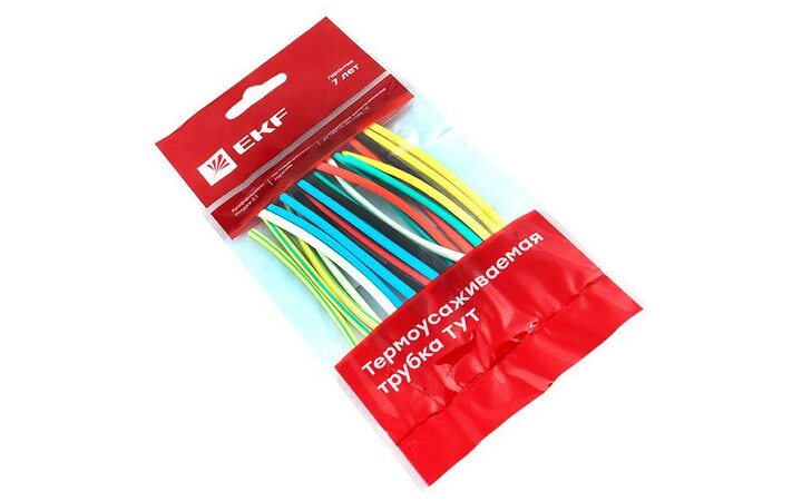 фото - Набор трубок термоусадочных ТУТ нг тонкостен. 4/2 (7 цветов по 3шт 100мм) EKF tut-n-4