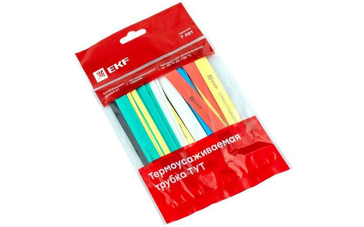 фото - Набор трубок термоусадочных ТУТ нг тонкостен. 10/5 (7 цветов по 3шт 100мм) EKF tut-n-10