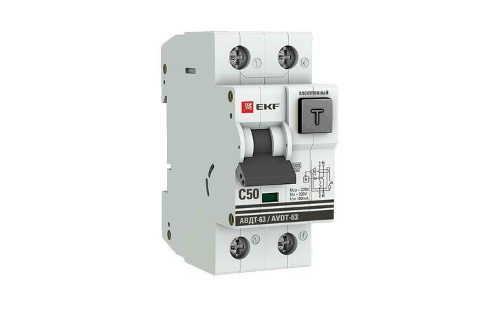 фото - Выключатель автоматический дифференциального тока 1п+N 2мод. С 50А 100мА тип А 6кА АВДТ-63 (электрон.) PROxima EKF DA63-50-100e