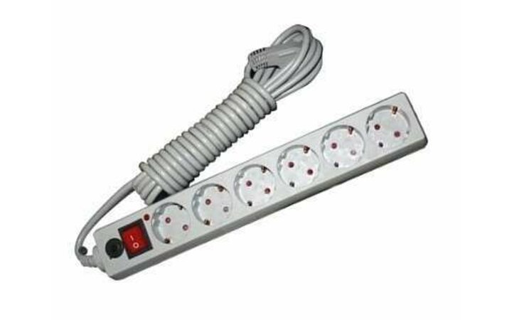 фото - Удлинитель с сетевым фильтром 6х3м с заземл. 10А IP20 защ. шторки ПВС 3х0.75 сер. UNIVersal 967U-5003