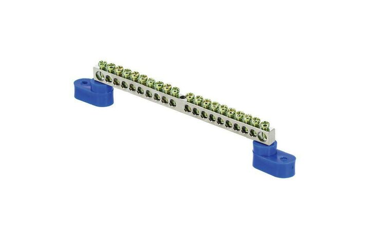 фото - Шина нулевая N 6х9 20 отвер. никель 2 син. угловых изолятора PROxima EKF sn1-63-20-2