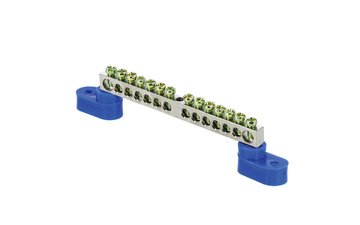 фото - Шина нулевая N 6х9 14 отвер. никель 2 син. угловых изолятора PROxima EKF sn1-63-14-2