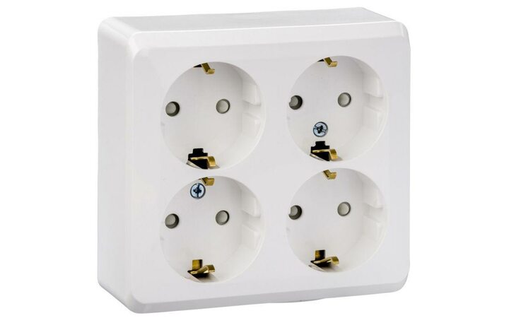 фото - Розетка 4-м ОП Этюд 16А 250В защ. шторки с заземл. бел. SchE PA16-208B