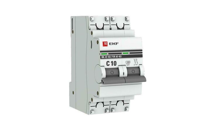фото - Выключатель автоматический модульный 2п C 10А 4.5кА ВА 47-63 PROxima EKF mcb4763-2-10C-pro