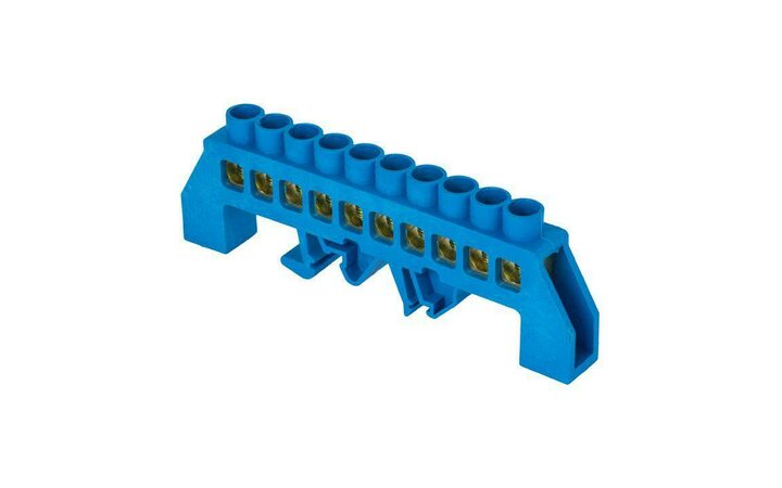 фото - Шина нулевая N 8х12 10 отвер. латунь син. нейлоновый корпус комбинированный PROxima EKF sn0-125-10-dn