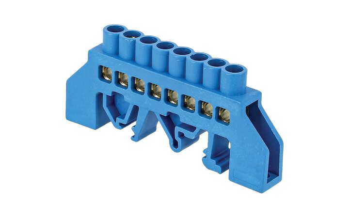 фото - Шина нулевая N 8х12 8 отвер. латунь син. нейлоновый корпус комбинированный PROxima EKF sn0-125-8-dn