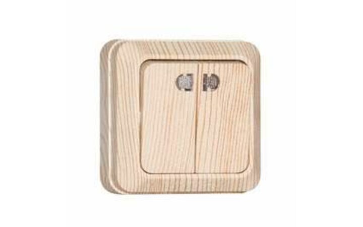 фото - Выключатель 2-кл. ОП Олимп 10А IP20 с подсветкой сосна UNIVersal 5560841