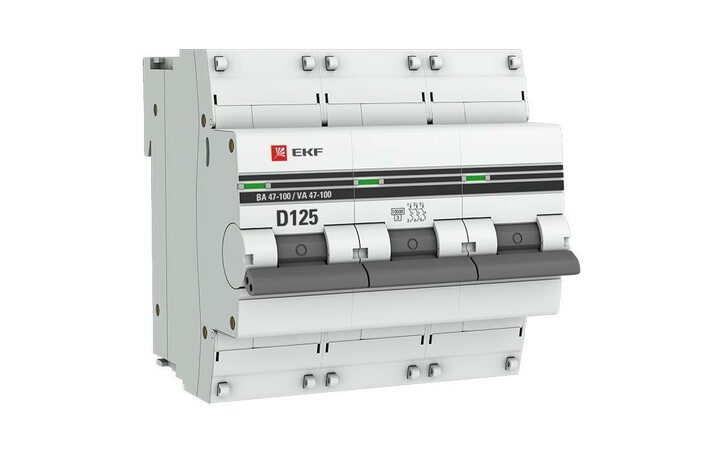 фото - Выключатель автоматический модульный 3п D 125А 10кА ВА 47-100 PROxima EKF mcb47100-3-125D-pro