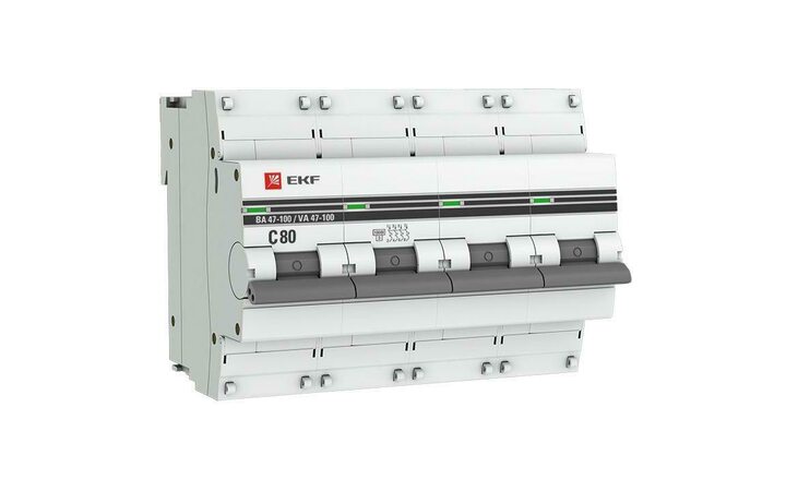 фото - Выключатель автоматический модульный 4п C 80А 10кА ВА 47-100 PROxima EKF mcb47100-4-80C-pro