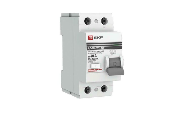 фото - Выключатель дифференциального тока (УЗО) 2п 40А 100мА тип AC ВД-100 (электромех.) PROxima EKF elcb-2-40-100-em-pro