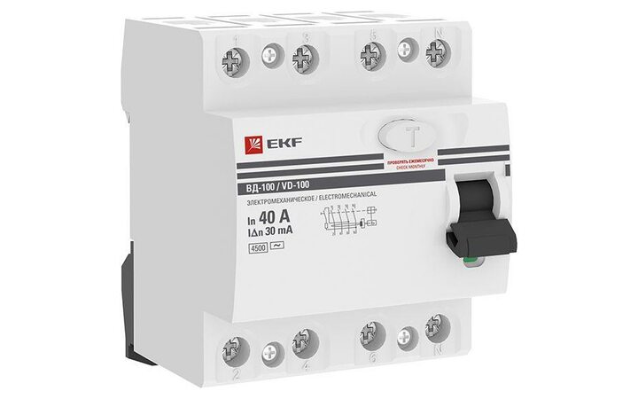 фото - Выключатель дифференциального тока (УЗО) 4п 40А 30мА тип AC ВД-100 (электромех.) PROxima EKF elcb-4-40-30-em-pro