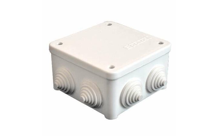 фото - Коробка распределительная ОП 85х85х45мм У130 IP54 7 выходов 3 гермоввода крышка на винтах бел. Epplast 130111