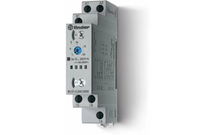 фото - Таймер модульный мультифункциональный (AI DI SW BE CE DE) 12…240В AC/DC 1CO 16А 17.5мм регулировка времени 0.1с…24ч IP20 FINDER 800102400000