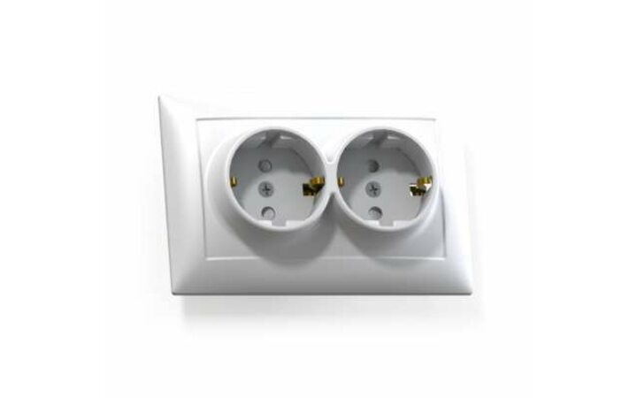 фото - Розетка 2-м СП Селена РС16-401 16А IP20 с заземл. защ. шторки бел. Кунцево 8122