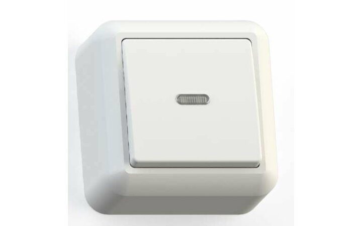 фото - Выключатель 1-кл. ОП Оптима 10А IP20 А110-386 с индикацией с монтаж. пластиной бел. Кунцево 8001