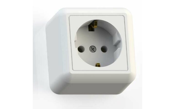 фото - Розетка 1-м ОП Оптима РА16-376 16А IP20 с заземл. с монтаж. пластиной бел. Кунцево 8007