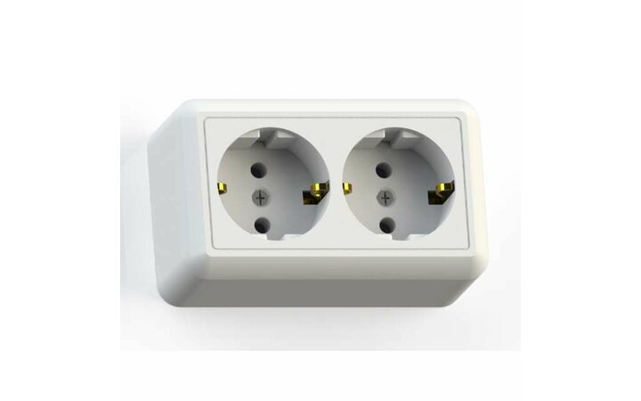 фото - Розетка 2-м ОП Оптима РА16-374 16А IP20 с заземл. с монтаж. пластиной бел. Кунцево 8010
