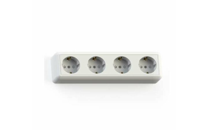 фото - Розетка 4-м ОП Оптима 16А РА16-403 с заземл. защ. шторки с монтаж. пластиной бел. Кунцево 8023