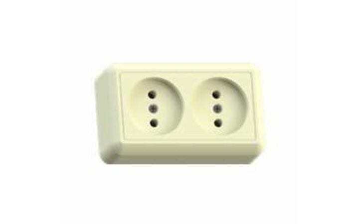 фото - Розетка 2-м ОП Оптима РА10-373 10А IP20 без заземл. с монтаж. пластиной сл. кость Кунцево 8037