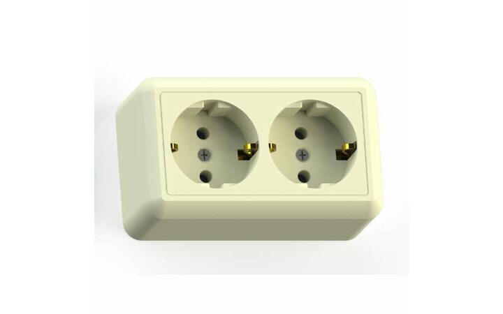 фото - Розетка 2-м ОП Оптима РА16-374 16А IP20 с заземл. с монтаж. пластиной сл. кость Кунцево 8038