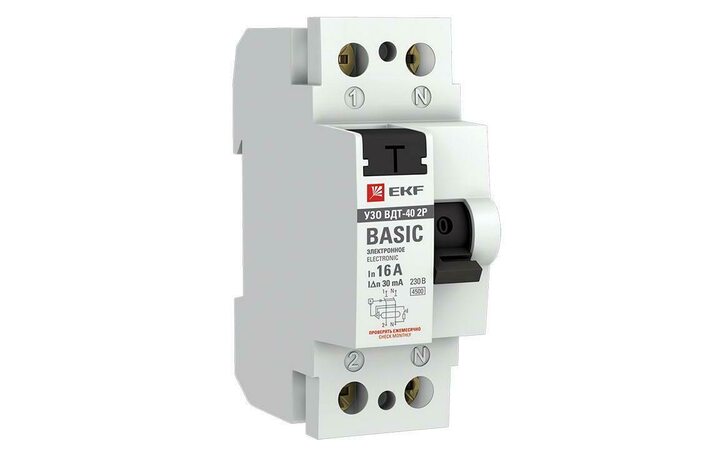 фото - Выключатель дифференциального тока (УЗО) 2п 16А 30мА тип AC Basic электрон.EKF elcb-2-16-30e-sim