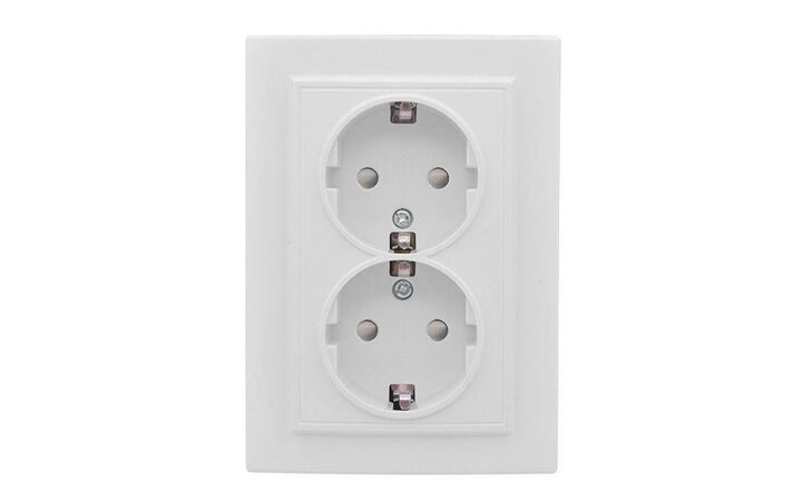 фото - Розетка 2-м СП Минск 16А IP20 с заземл. защ. шторки бел. Basic EKF ERR16-128-100