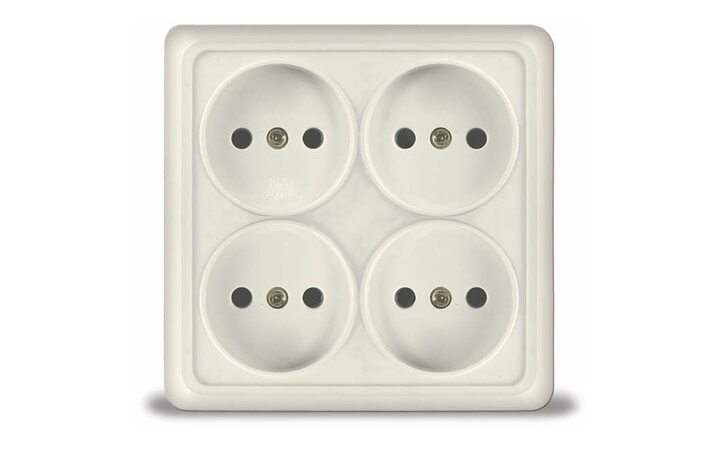фото - Розетка 4-м ОП Олимп 16А IP20 квадрат. без заземл. сл. кость UNIVersal 1170
