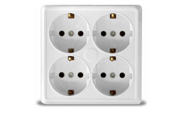 фото - Розетка 4-м ОП Олимп с заземл. квадрат бел. UNIVersal 1165