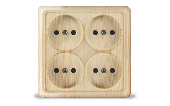 фото - Розетка 4-м ОП Олимп 16А IP20 квадрат. без заземл. сосна UNIVersal 1176