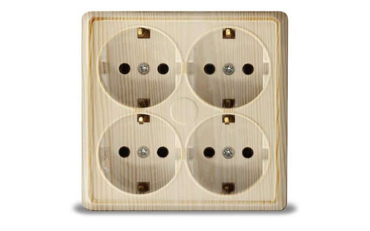 фото - Розетка 4-м ОП Олимп с заземл. квадрат сосна UNIVersal 1177