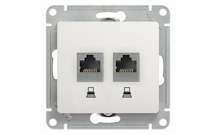фото - Механизм розетки комп. 2-м Glossa RJ45+RJ45 кат.5е бел. SchE GSL000185KK