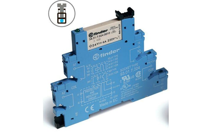 фото - Реле электромеханическое интерфейсный модуль 1CO 6А AgNi 24В DC (чувствит.) IP20 винт. клеммы FINDER 385170240050