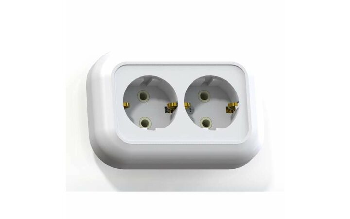 фото - Розетка 2-м СП Валентина РС16-830 16А IP20 с заземл. бел. Кунцево 5447