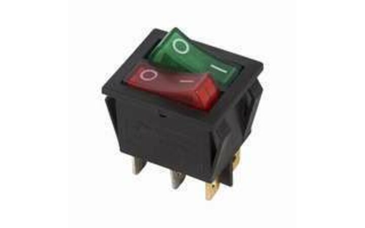 фото - Выключатель клавишный 250В 15А (6с) ON-OFF крас./зел. с подсветкой двойной (RWB-511) Rexant 36-2450