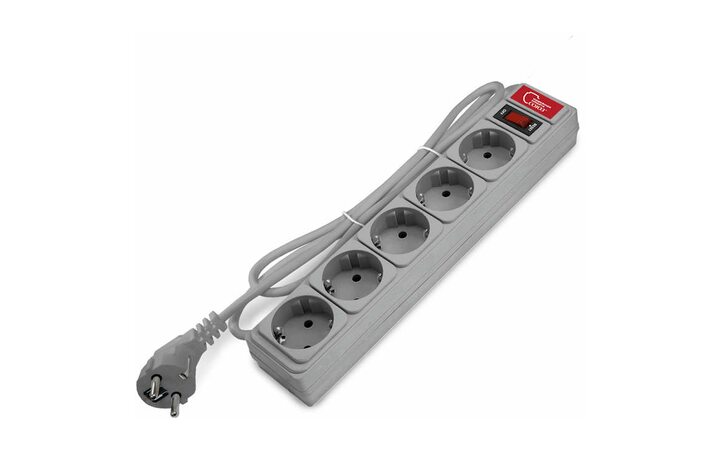 фото - Удлинитель с сетевым фильтром 5х1.8 10А ПВС 3х0.75 сер. Союз 1341