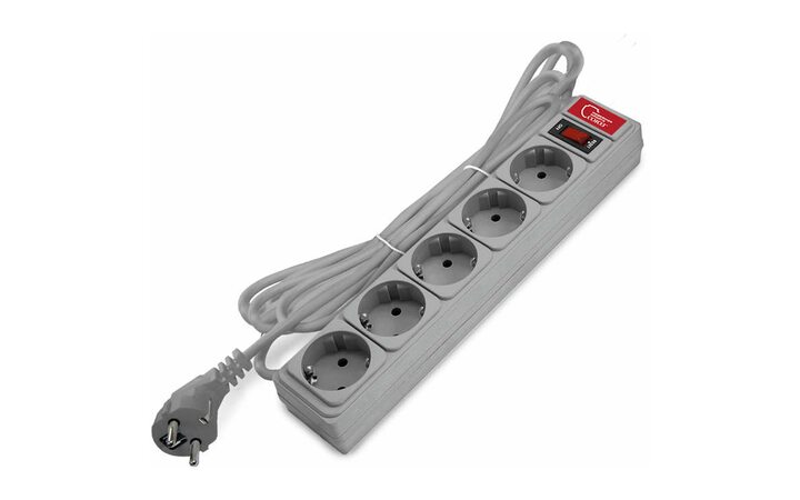 фото - Удлинитель с сетевым фильтром 5х3м 10А ПВС 3х0.75 сер. Союз 1329