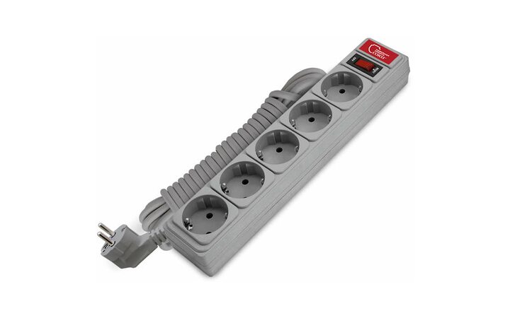 фото - Удлинитель с сетевым фильтром 5х5м 10А ПВС 3х0.75 сер. Союз 1330