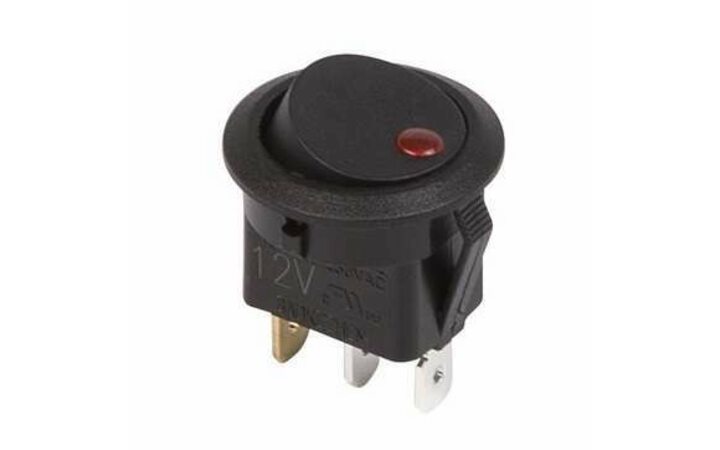 фото - Выключатель клавишный круглый 12В 16А (3с) ON-OFF черн. с красн. подсветкой (RWB-215 MIRS-101Е-8С/D) Rexant 36-2580